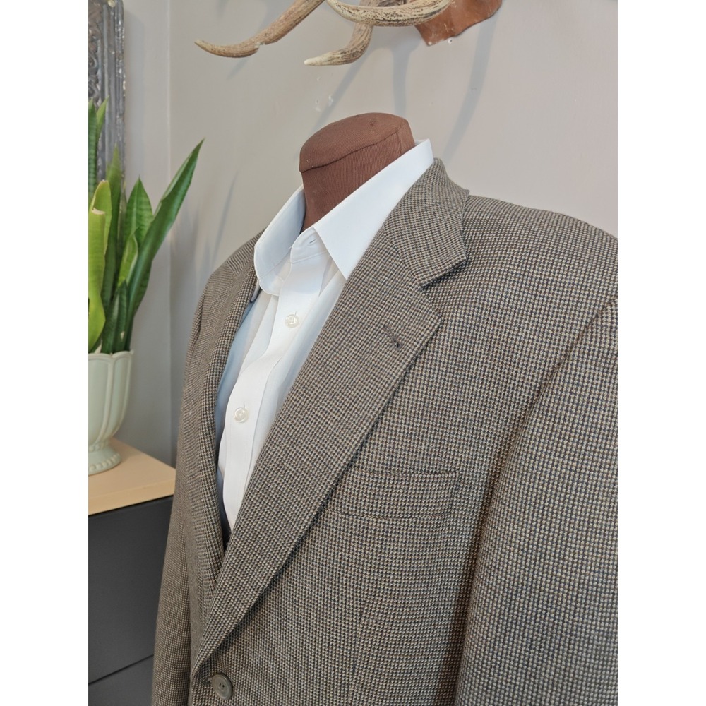 RBM Mens Wool Sports Coat 38R Brown Gray Check 2 Button Blazer